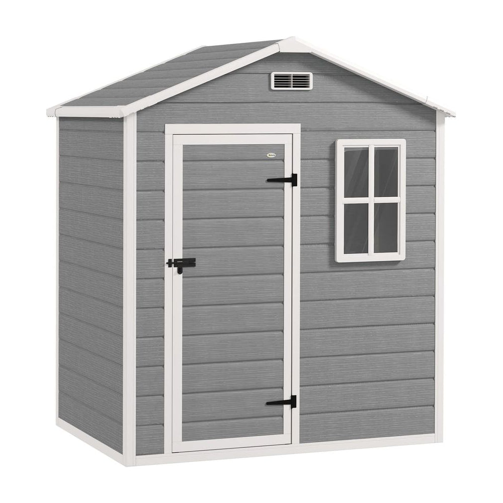 Outsunny 6 x 4ft Garden Shed, Plastic Shed with Floor, Window, Lockable Door and Vents, Wood Effect Resin Tool Shed for