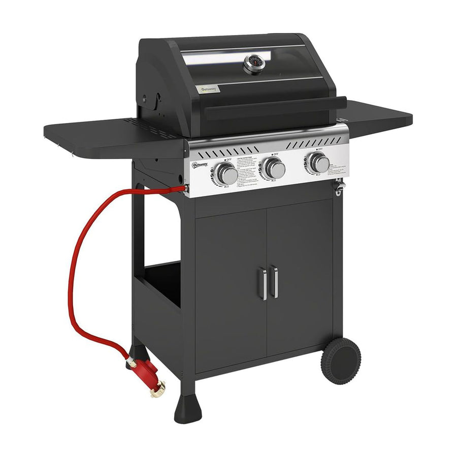 Outsunny 7.5kW Three-Burner Gas BBQ Grill in Black