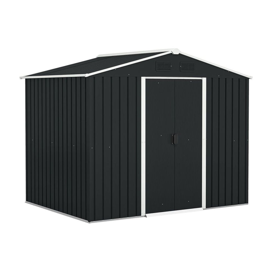 Outsunny 7.7 x 5.7ft Metal Garden Shed, Galvanised Outdoor Tool Storage House with Ventilation Slots and Sliding Doors, Grey