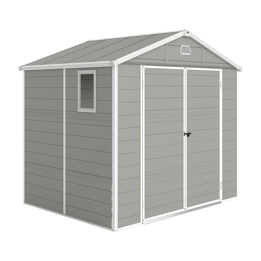 Outsunny 7.9ft x 6.2ft Aluminium Frame and Plastic Wall Shed, with Foundation - Light Grey
