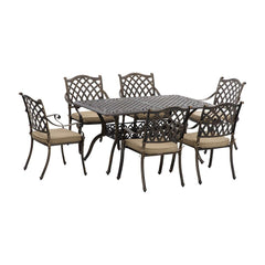Outsunny 7 PCs Garden Patio Dining Set with Parasol Hole, Cast Aluminium Outdoor Furniture Set with Six Cushioned Chairs and