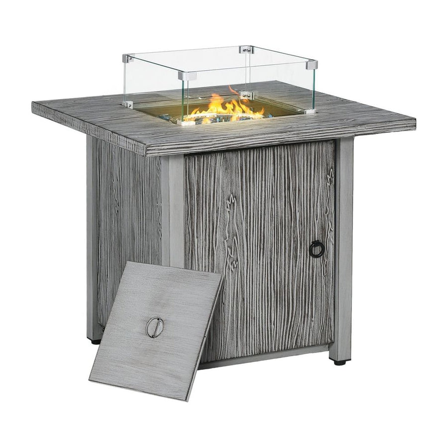 Outsunny 71cm 50,000 BTU Gas Fire Pit Table with Cover and Glass Screen - Grey