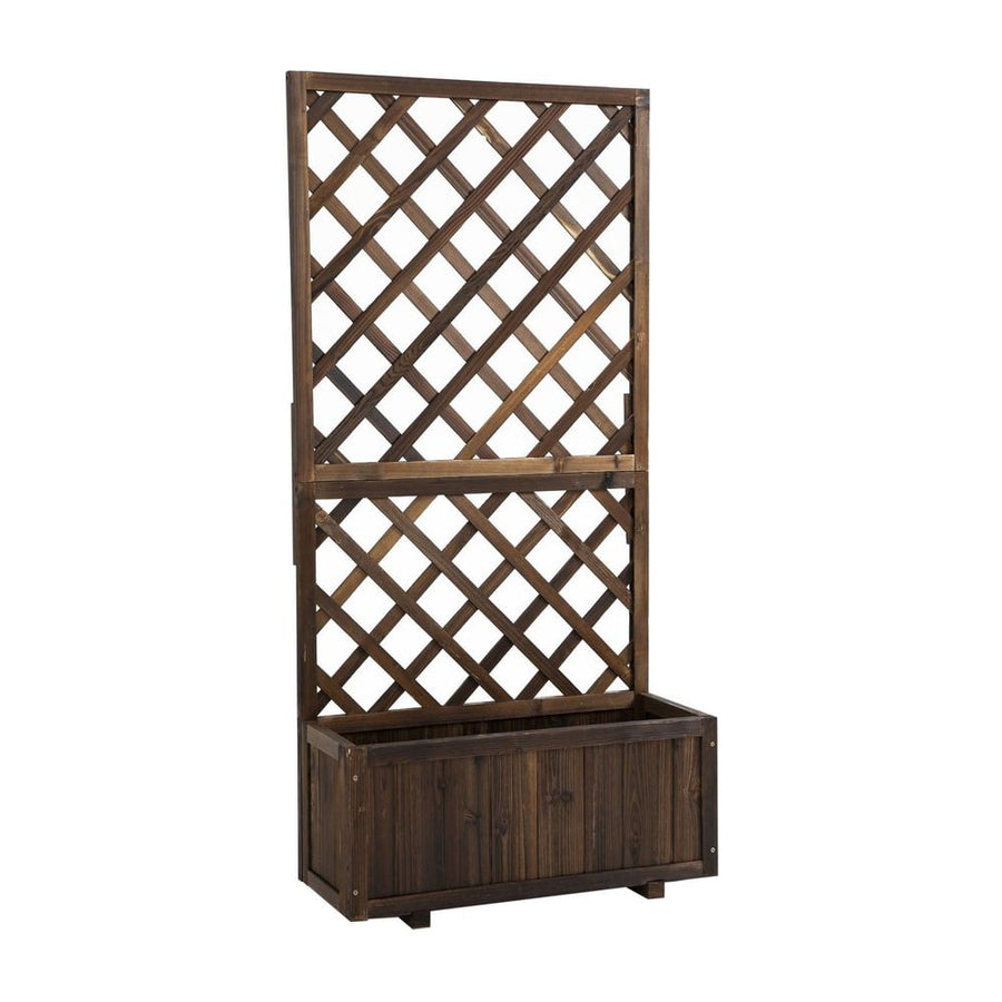 Outsunny 72.5 x 31.5 x 149.5 cm 45L Garden Wooden Pine Trough Planter with Topped Trellis Climbing Plants Flower Raised Bed