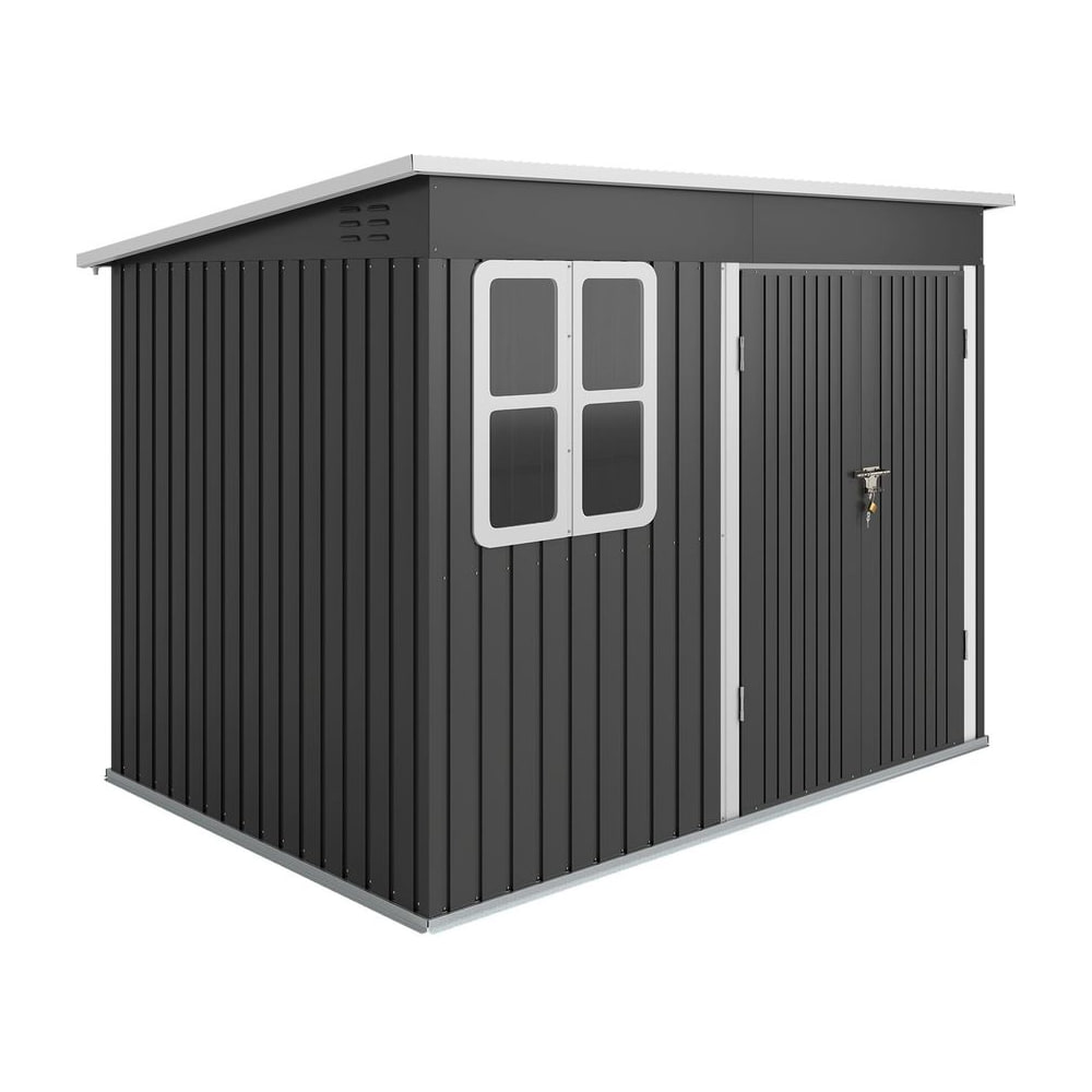 Outsunny 8.5 x 6ft Storage Shed Galvanised Steel Garden Shed, Metal Shed with Foundation Kit, Window, Lockable Wide Doors and