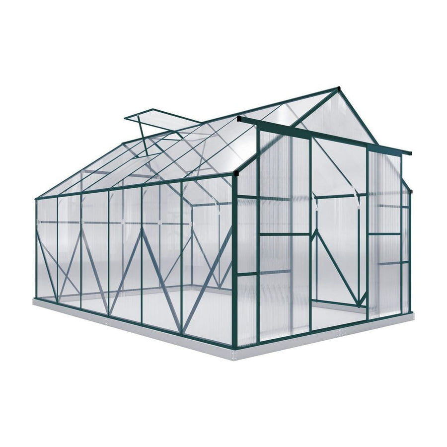 Outsunny 8 x 12ft Aluminium Greenhouse Polycarbonate Walk-in Garden Greenhouse Kit with Adjustable Roof Vent, Double Sliding