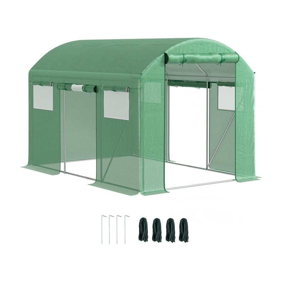 Outsunny 9.8 x 6.6ft Walk-In Polytunnel Greenhouse - Green