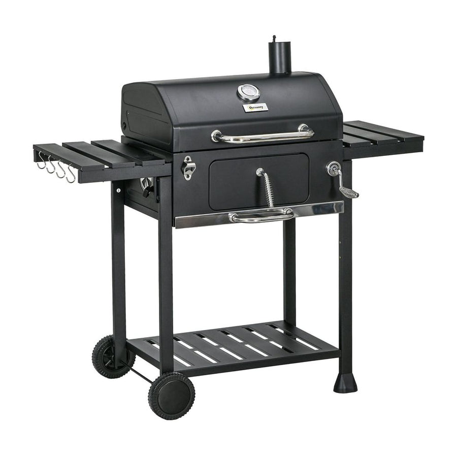 Outsunny Adjustable Charcoal Pan BBQ, with Thermometer and Warming Rack
