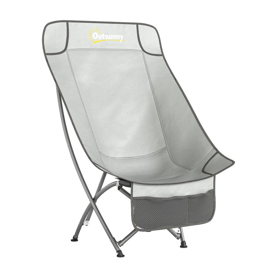 Outsunny Camping Chair for Adults Heavy Duty Folding Camp Chair with Side Pocket and Carry Bag Light Grey