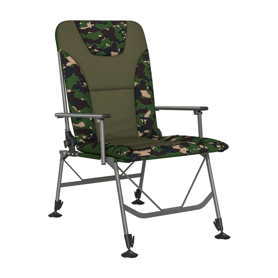 Outsunny Camping Chair Padded Reclining Folding Chair with Wide Armrests for Adults Camouflage