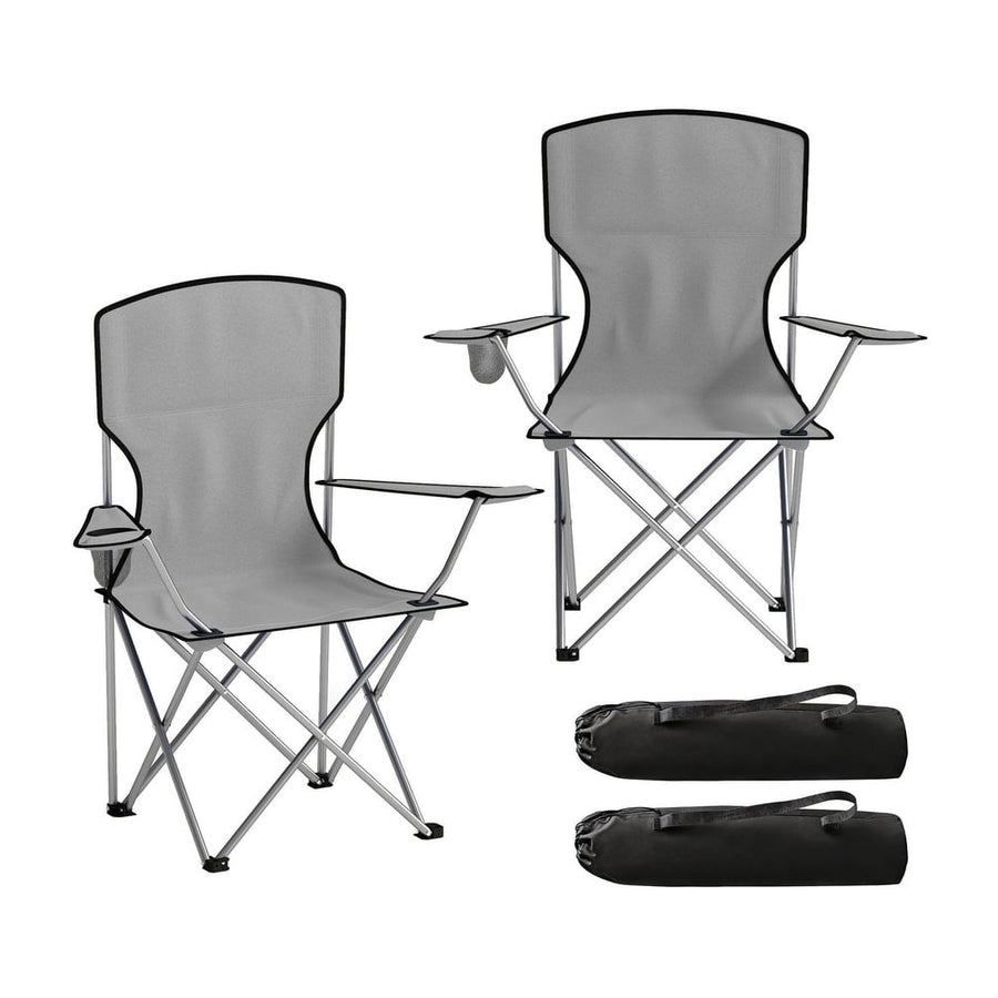 Outsunny Camping Chair Set of 2 Portable Folding Outdoor Camp Chair with Cup Holders and Carry Bag Grey