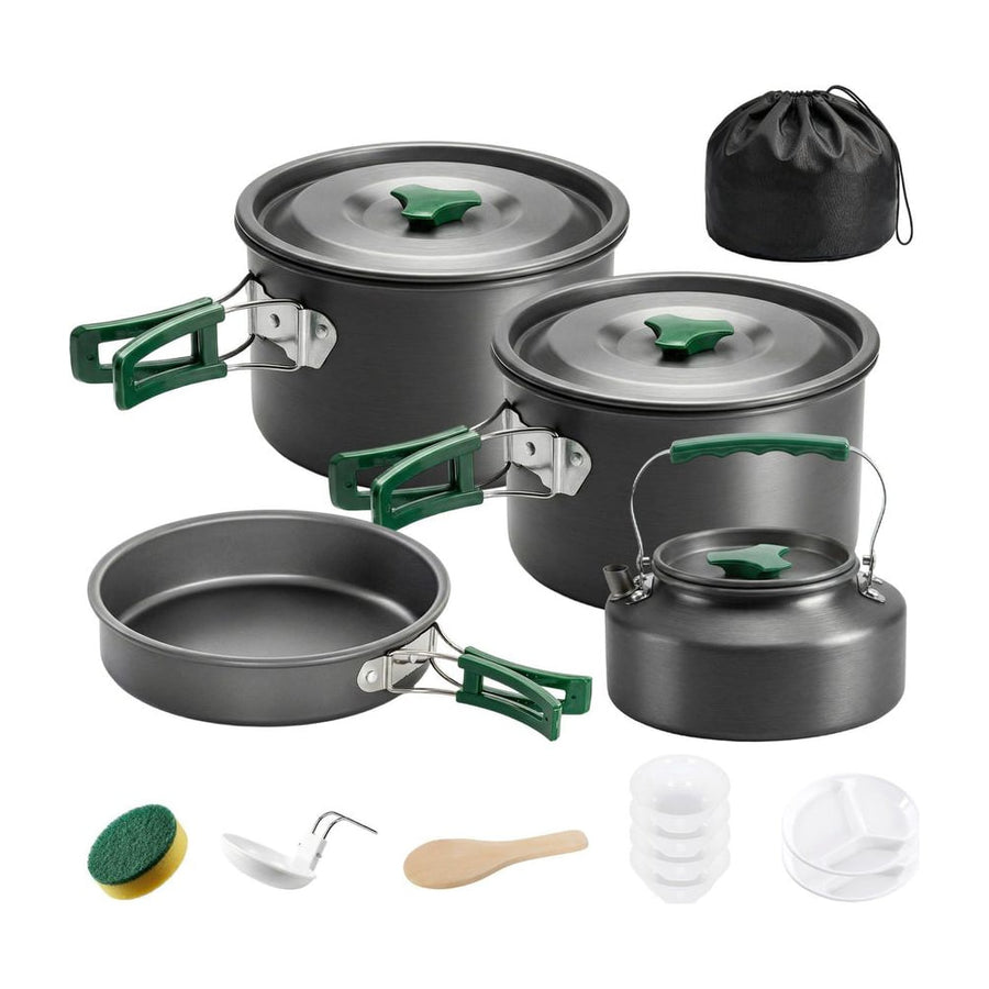 Outsunny Camping Cookware Set for 4-5 People, Lightweight Aluminium Camping Cooking Kit with Anti-Scald Handles, Grey