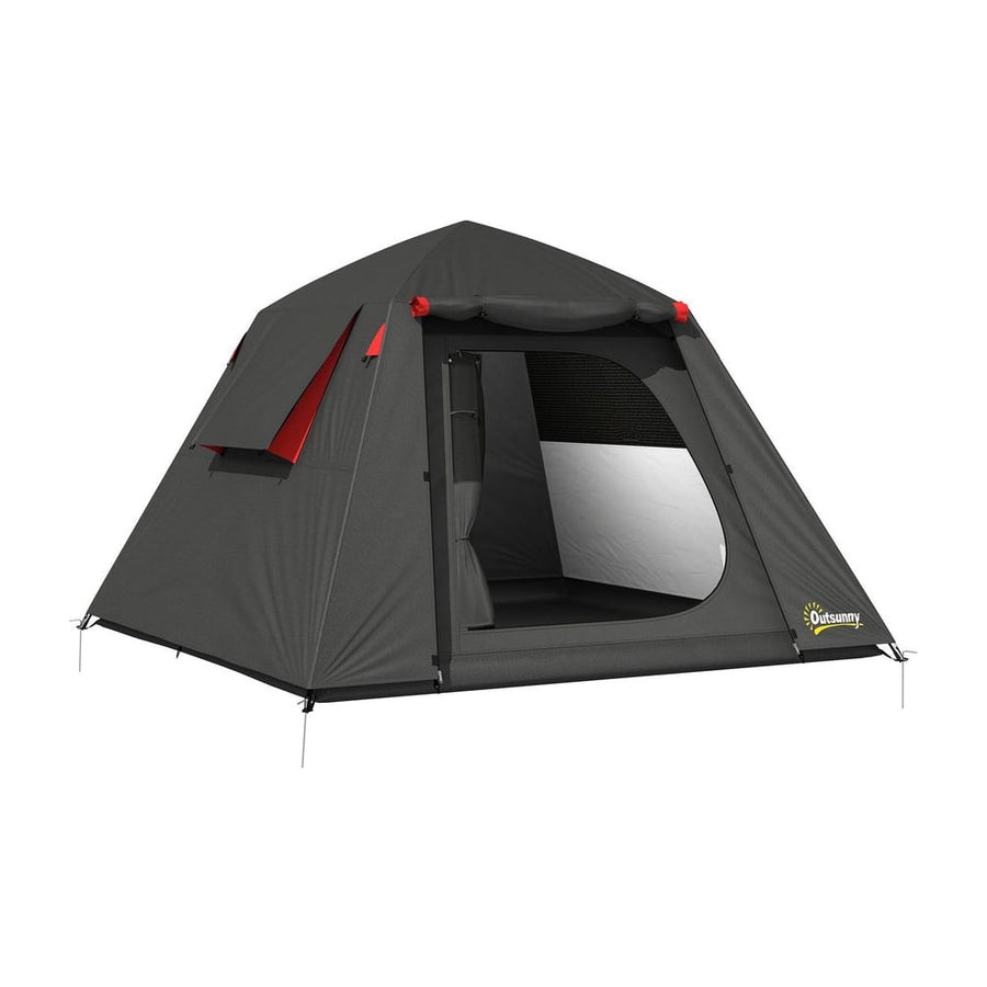 Outsunny Camping Tent 3000mm Waterproof Tent with 2 Doors, Dark Grey and Red
