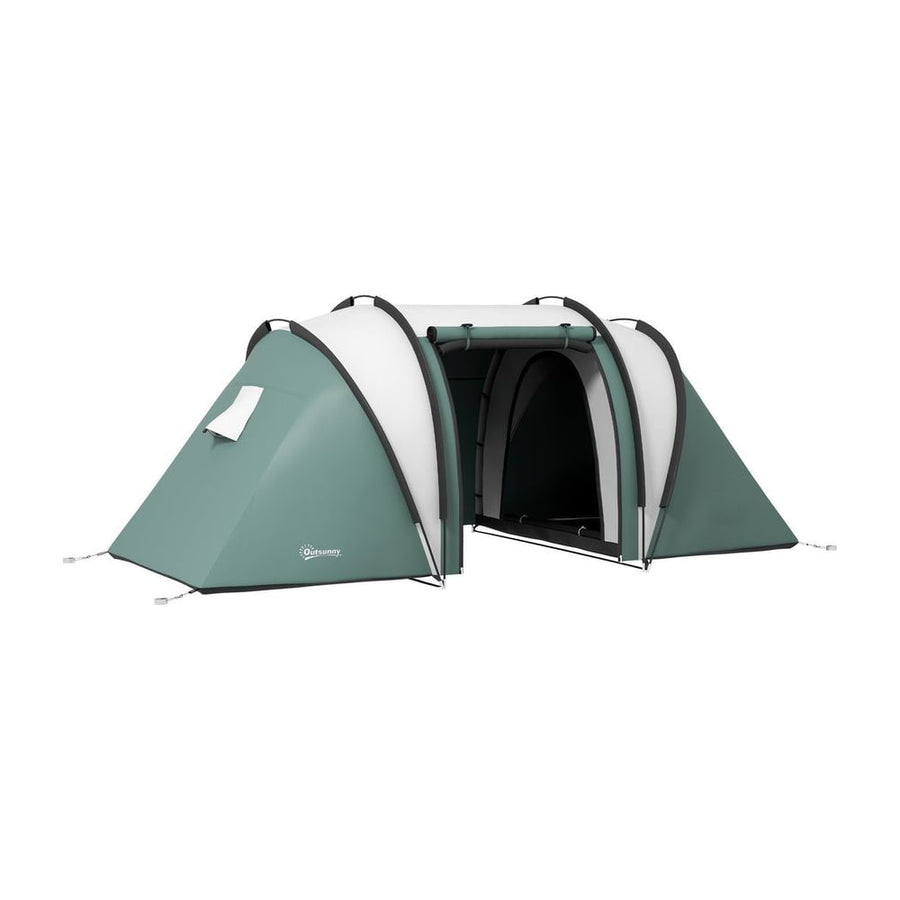Outsunny Two-Man Tent, with Bedrooms, Living Room and Canopy - Dark Green