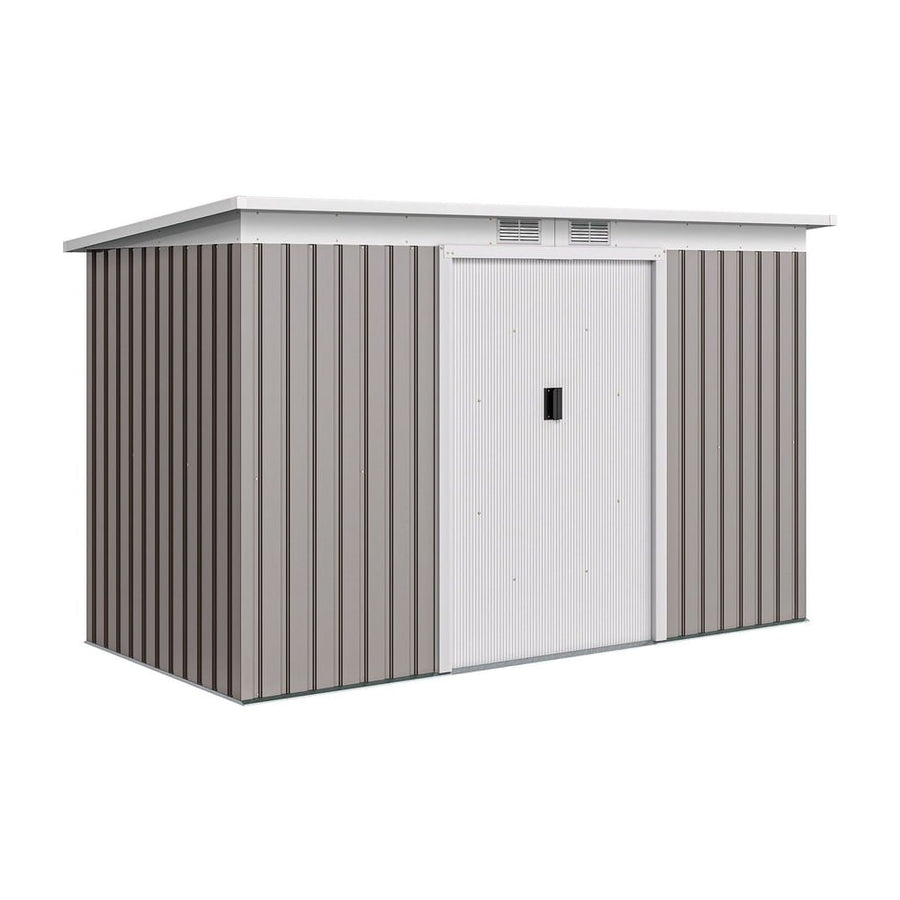 Outsunny Corrugated Garden Shed 9 x 4 Ventilated Lockable Tool Shed for Outdoor Equipment, Light Grey