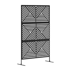 Outsunny Decorative Garden Privacy Screen with Stand, 6.5FT Freestanding Metal Outdoor Divider, Decorative Privacy Panel with