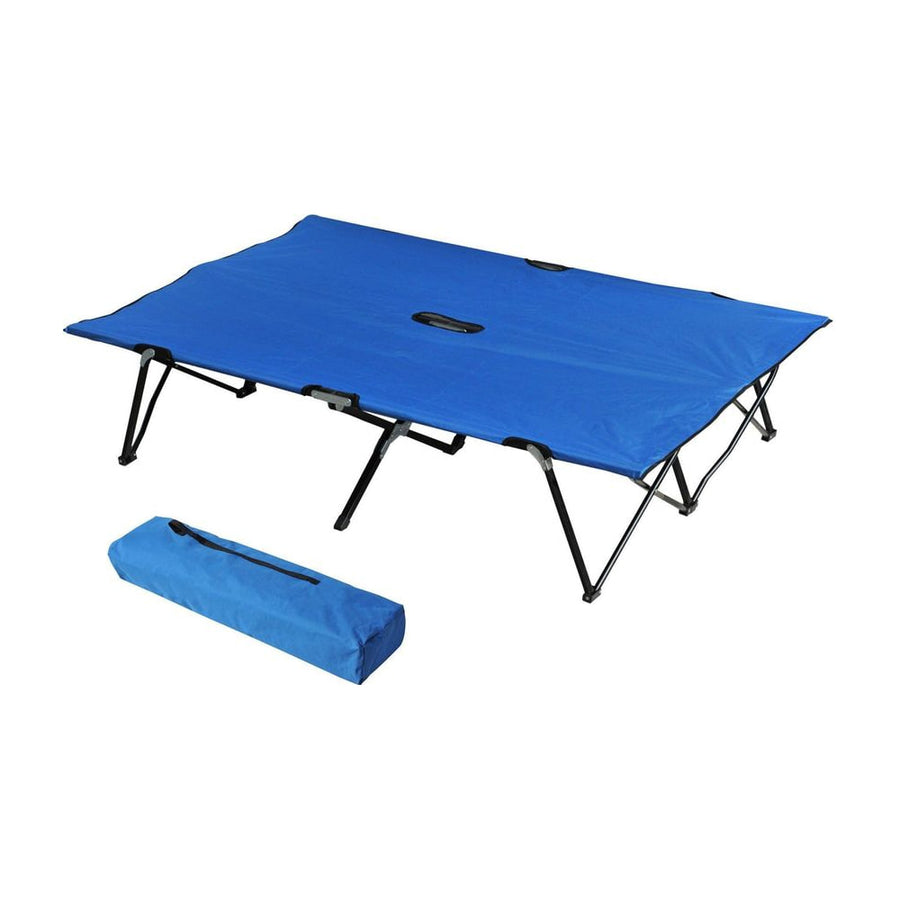 Outsunny Double Camping Cot Bed, with Bag - Blue