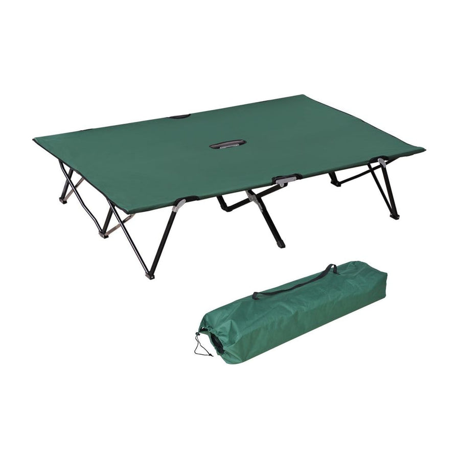 Outsunny Double Camping Cot Bed, with Bag - Green