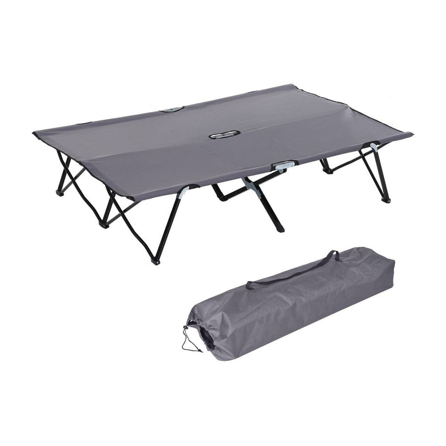 Outsunny Double Camping Cot Bed, with Bag - Grey