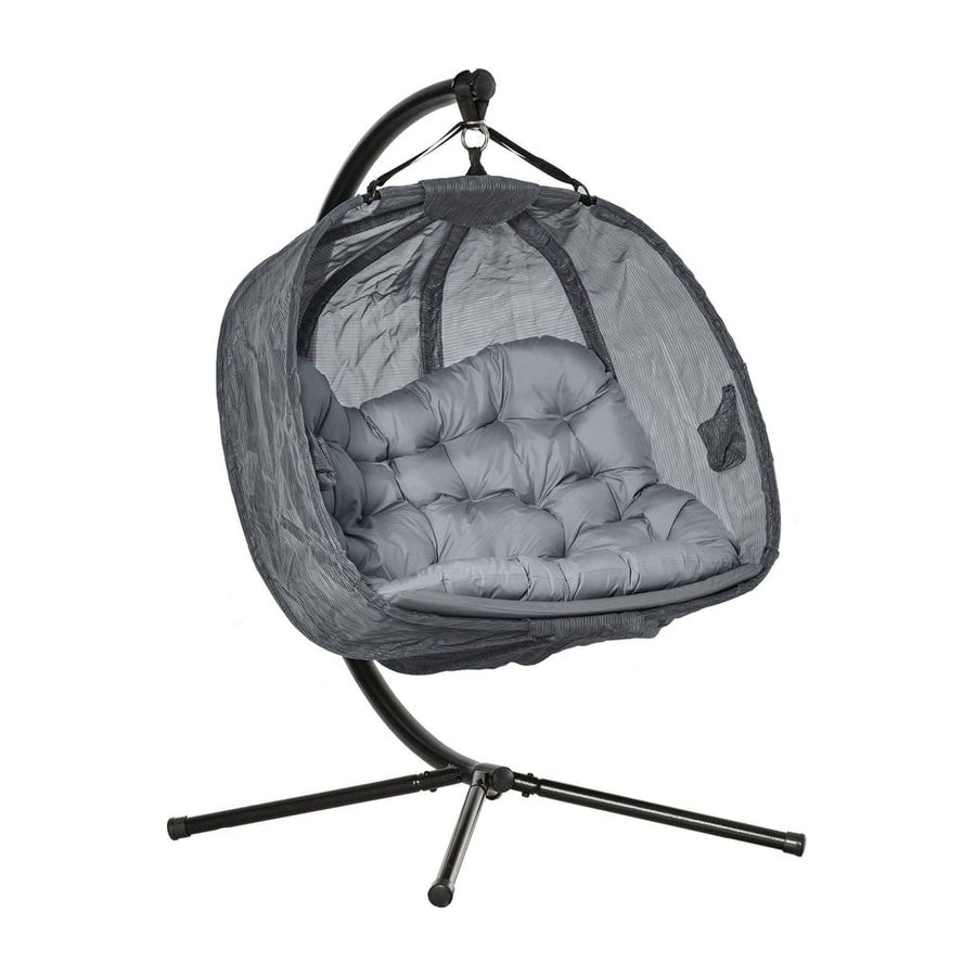 Outsunny Double Hanging Egg Chair 2 Seaters Texteline Swing Hammock Chair with Stand, Cushion and Folding Design, for Indoor