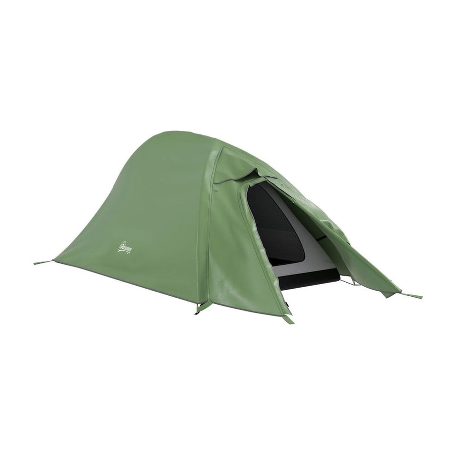 Outsunny Double Layer Camping Tent in green shown from a side angle on a plain white background