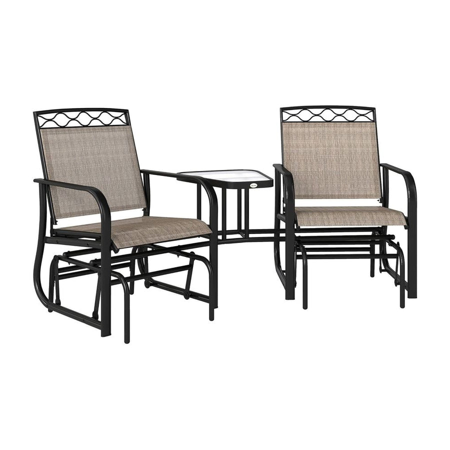 Outsunny Double Outdoor Glider Chair, 2 Seater Patio Rocking Chairs, Swing Bench with Tempered Glass Table, Breathable Mesh