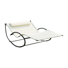 Outsunny Double Sun Lounger, Rocking Lounger Sunbed Daybed with Armrest and Headrest Pillow, for Two, For Outdoor Patio