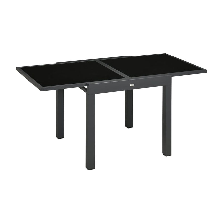 Outsunny Extending Garden Table, Outdoor Dining Table with Aluminium Frame and Tempered Glass Tabletop, 80/160 x 80 x 75 cm