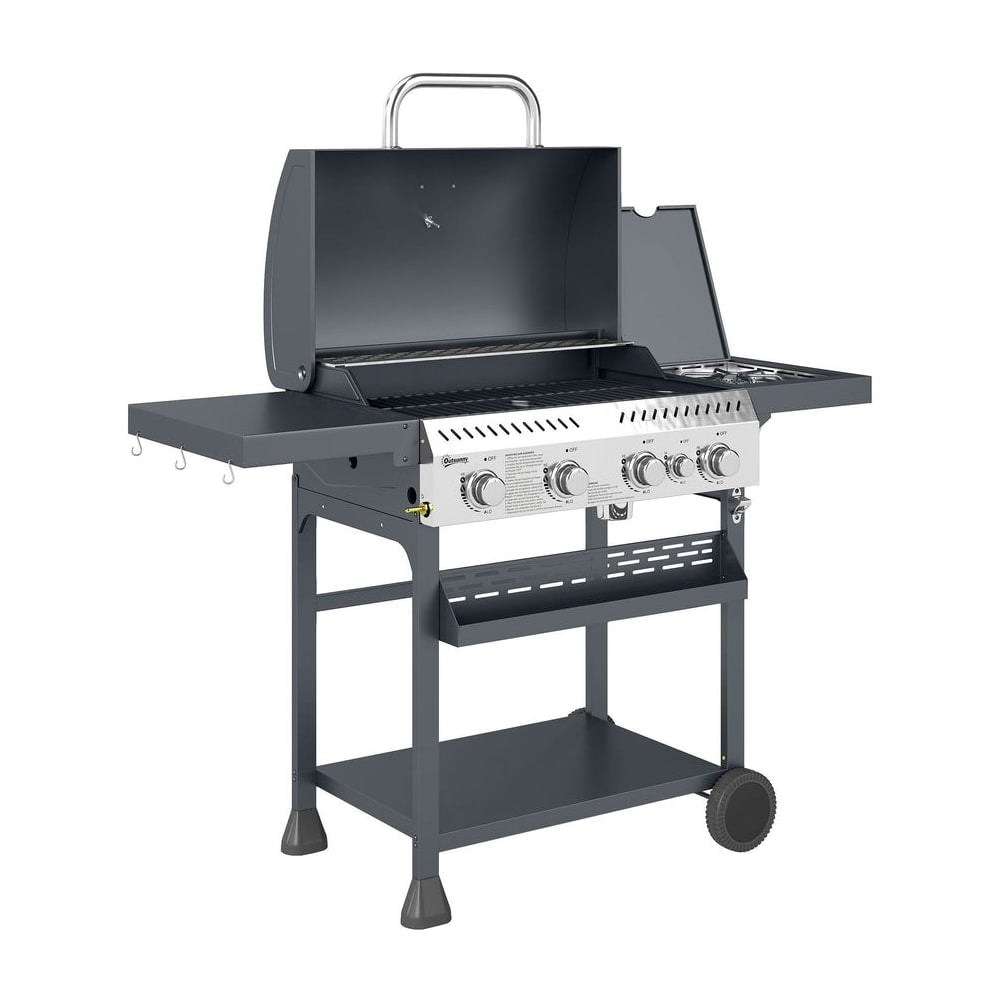 Outsunny Five-Burner Steel Gas Grill, with Thermometer - Black