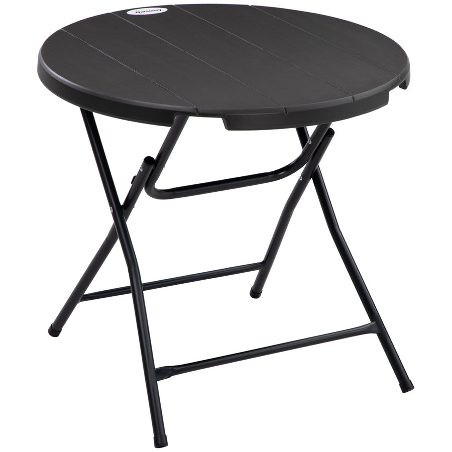 Outsunny Foldable Round Garden Table for 4, Outdoor Dining Table with HDPE Tabletop and Steel Frame, 80 x 80 x 73 cm, Dark