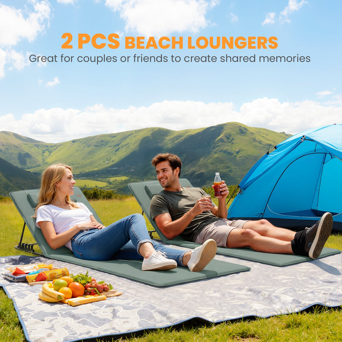 Outsunny Foldable Sun Loungers Set of 2 in Grey