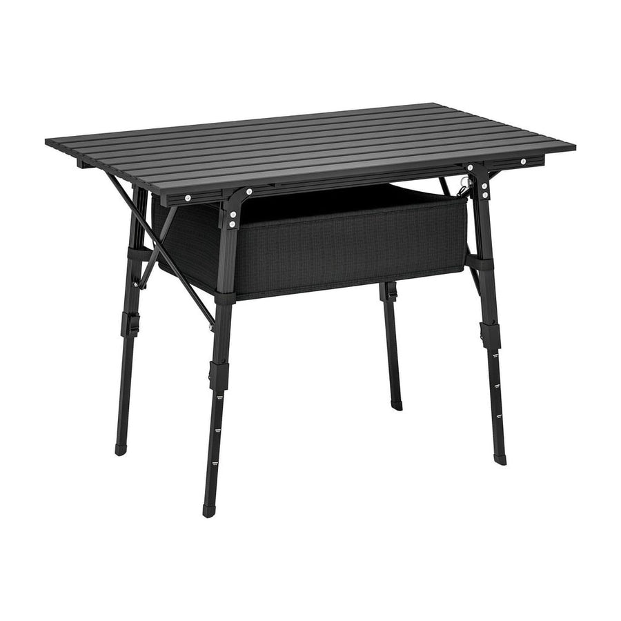 Outsunny Folding Camping Table, 90 x 55 cm Height Adjustable Portable Collapsible Table, 3ft Lightweight Aluminium Rollup