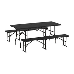 Outsunny Folding Picnic Table and Bench Set, Rattan Effect Portable Camping Table and Chairs with Carrying Handles for Indoor