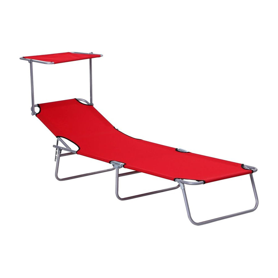 Outsunny Folding Sun Lounger, Lounge Chairs Reclining Sleeping Bed with Adjustable Sun Shade Awning for Beach, Patio