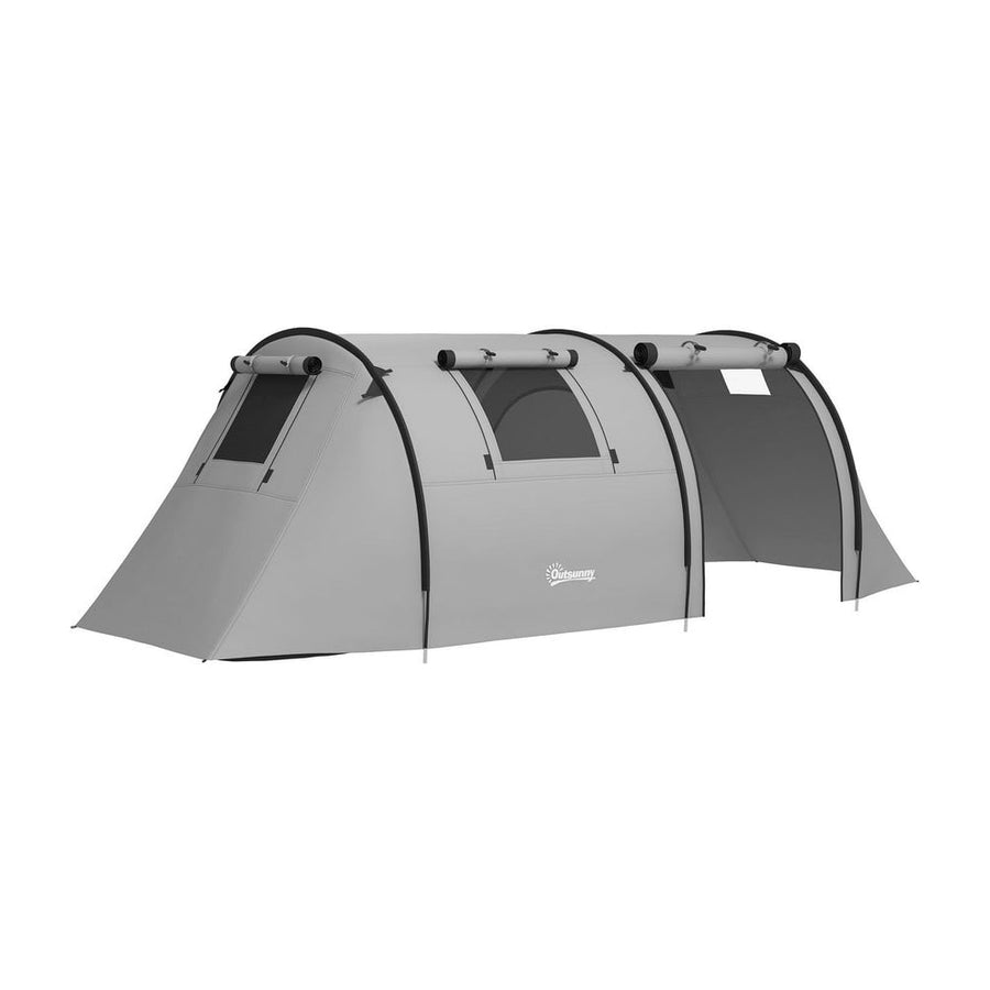 Outsunny Four Man Duo Room Tunnel Tent, with Accessories - Grey