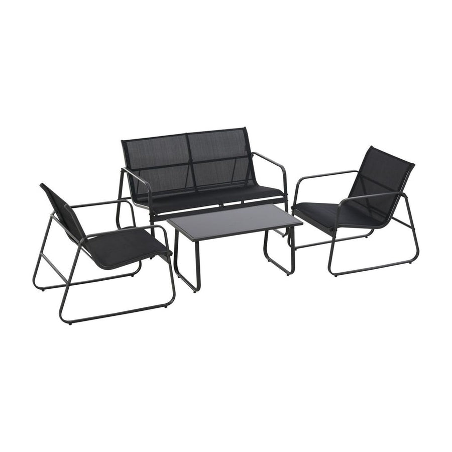 Outsunny Four-Piece Minimalistic Garden Sofa Set with two chairs, a bench and a coffee table