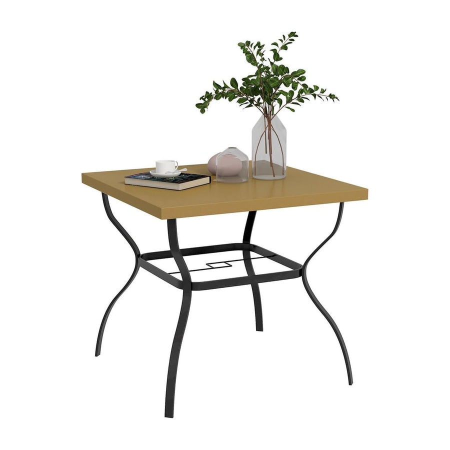 Outsunny Four-Seater Steel Garden Table, with Parasol Hole - Brown/Black