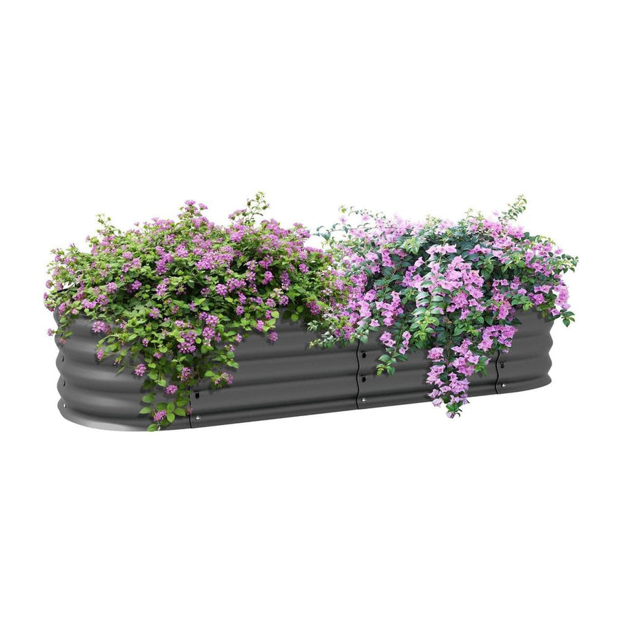 Outsunny Galvanised Raised Garden Bed, Metal Planter Box with Safety Edging, for Flowers, Herbs, Succulents, Dark Grey