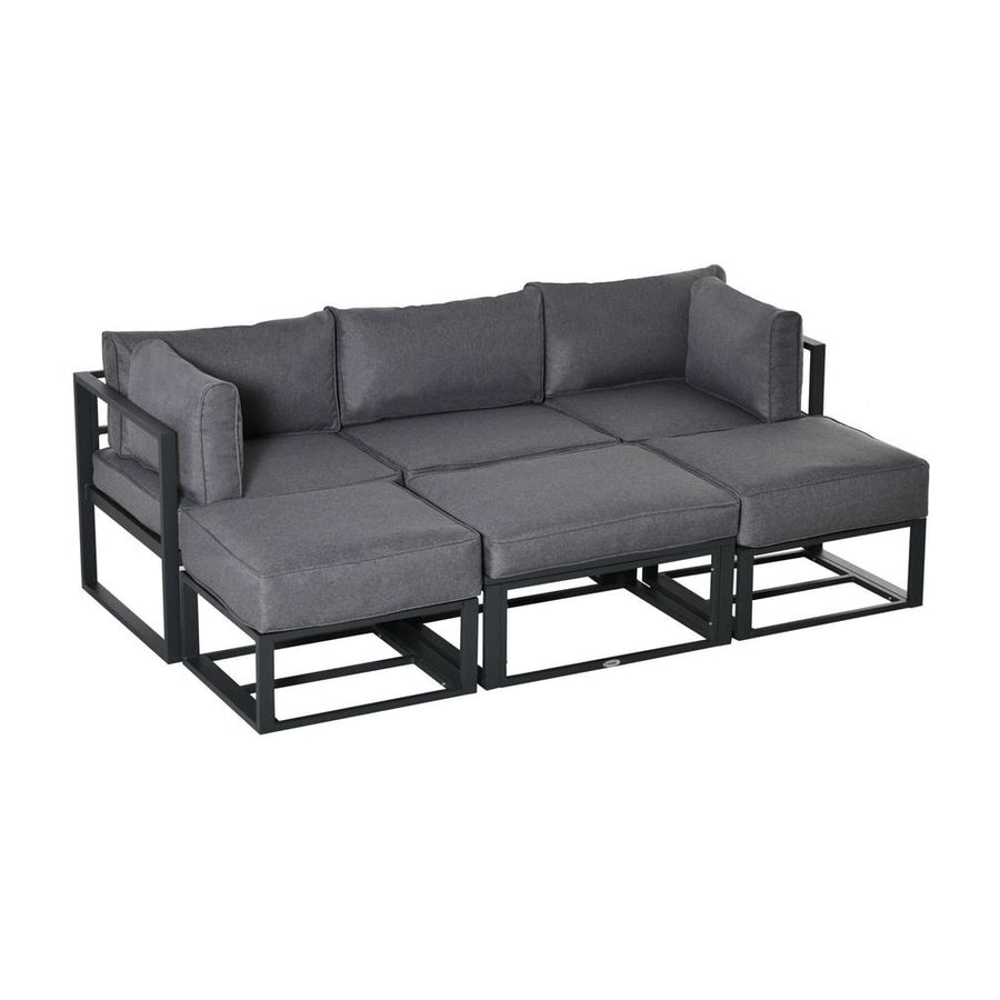Outsunny Garden Daybed, 6 Piece Outdoor Sectional Sofa Set, Aluminum Patio Conversation Furniture Set with Coffee Table
