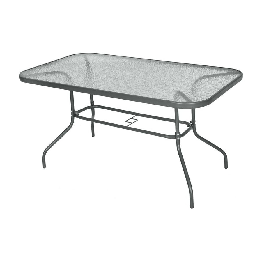 Outsunny Garden Dining Table Glass Top Metal Frame with Parasol Hole Outdoor Balcony Grey 140L x 80Wcm