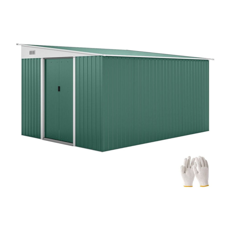 Outsunny Garden Metal Storage Shed Outdoor Metal Tool House with Double Sliding Doors and 2 Air Vents, 11.3x9.2ft, Green