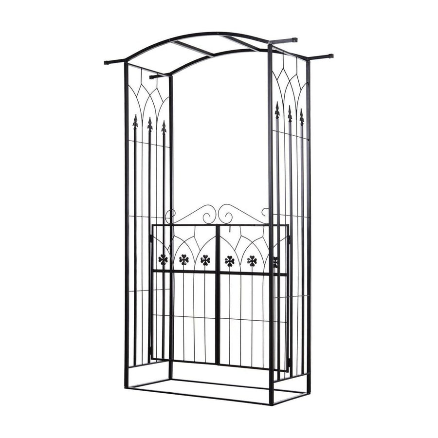 Outsunny Garden Outdoor Entrance Arch with Door Outdoor Patio Decoration for Rose Trellis Arbour Climbing Plant 131L x 49W x