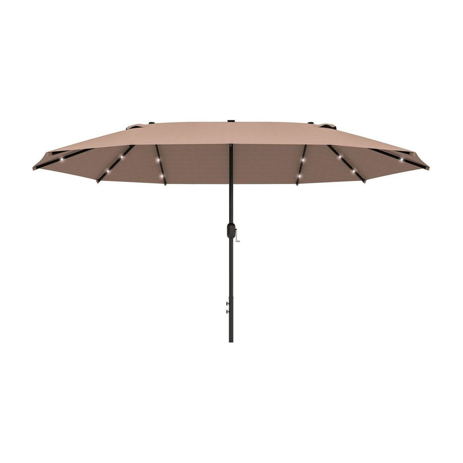 Outsunny Garden Parasol 4.4m Double-Sided Sun Umbrella Patio Parasol LED Solar Lights Khaki