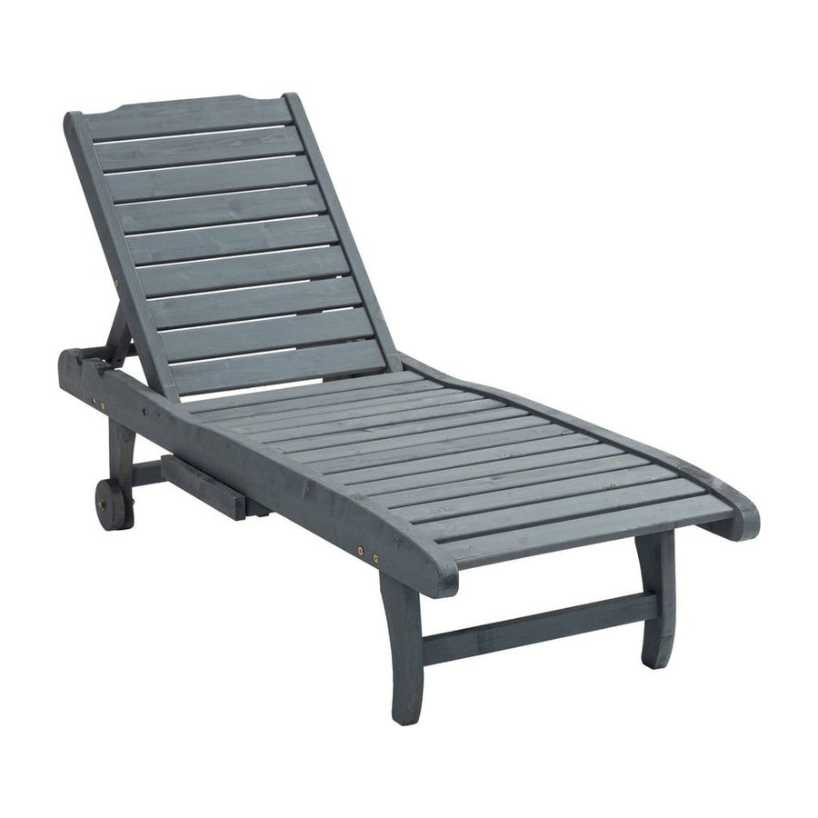 Outsunny Garden Patio Sun Lounger, Outdoor Wooden Sun Bed with Built-In Table, Reclining Backrest and Rolling Wheels for