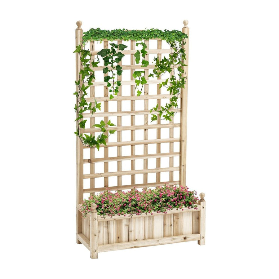 Outsunny Garden Planters with Trellis for Climbing Vines, Wood Raised Beds for Garden, Flower Pot, Indoor Outdoor, Natural