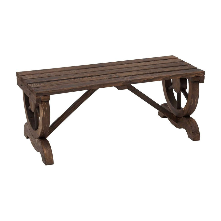 Outsunny Garden Rustic Wooden Bench Wheel-Shaped Legs Slatted Seat Stable Reinforced Structure Outdoor Patio Garden 2-Person