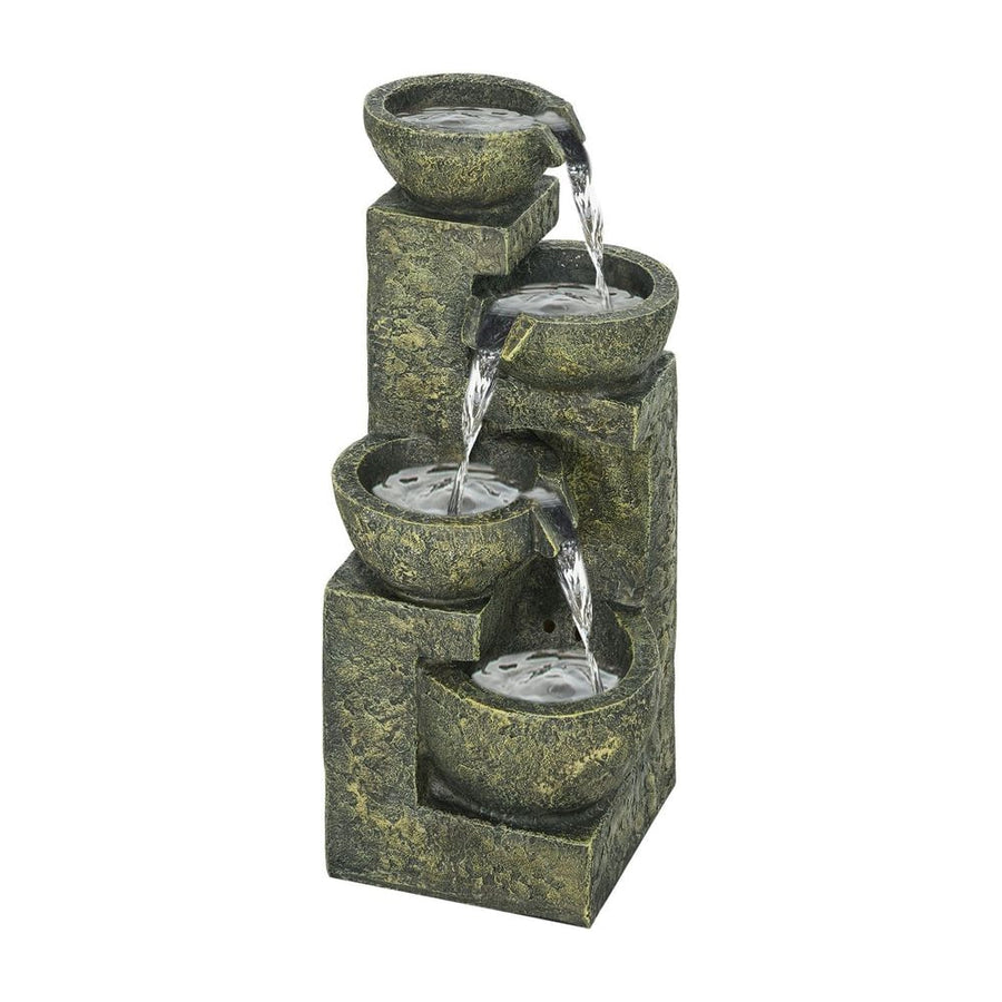 Outsunny Garden Water Feature Waterfall Fountain with 4-Tier Stone Look Bowls, Adjustable Flow