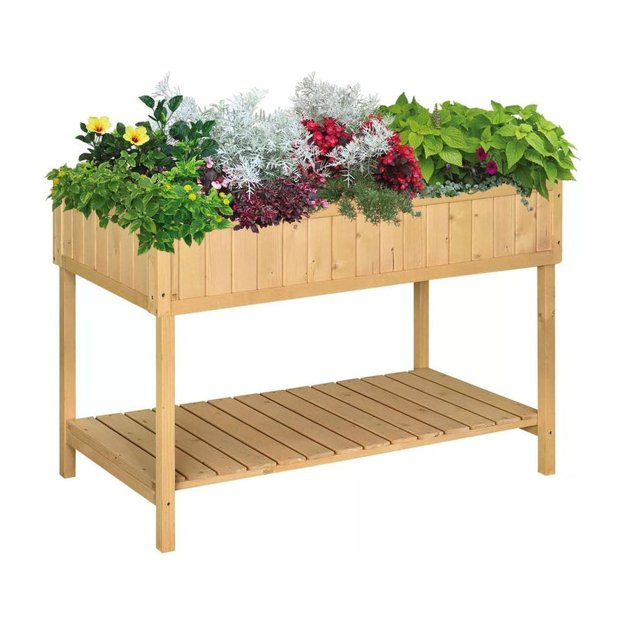 Outsunny Garden Wooden Planters, Rectangular 8 Compartment Plant Stand, Oak Tone