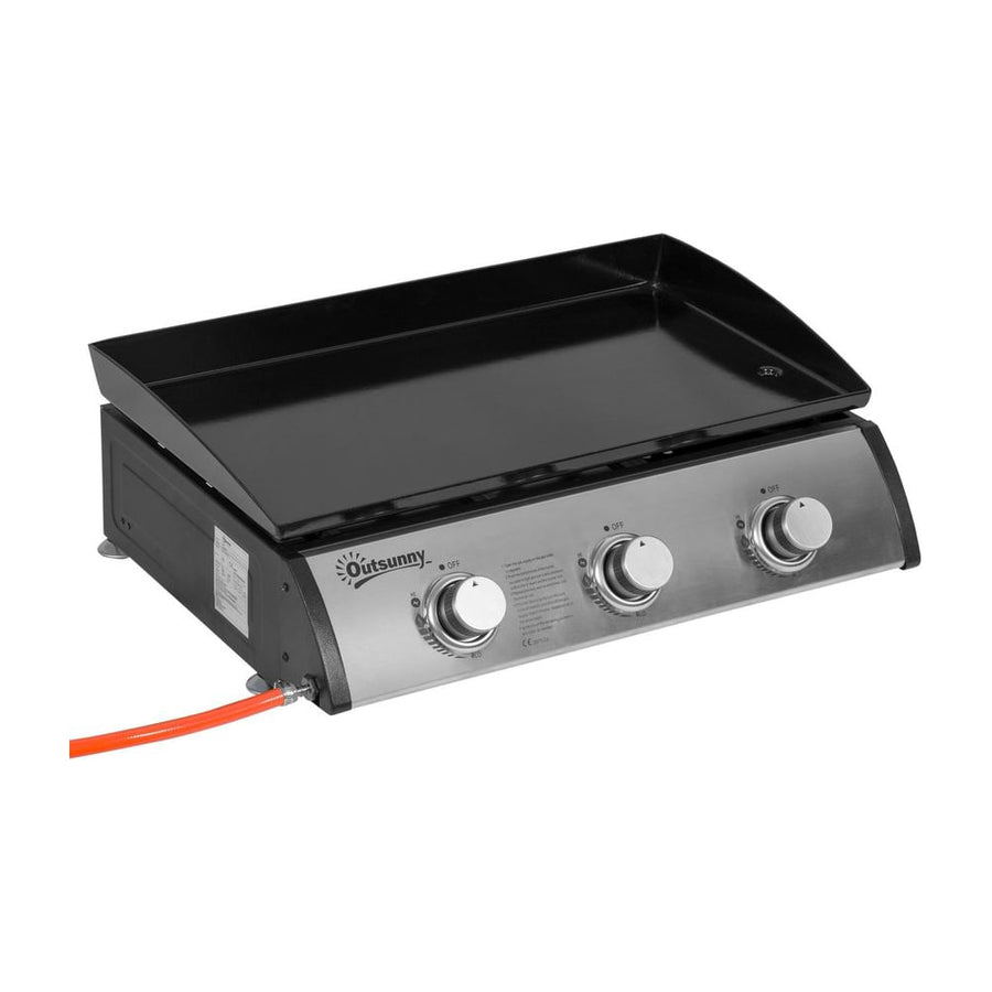 Outsunny Gas Plancha Barbecue Grill with three stainless steel burners and a non-stick griddle