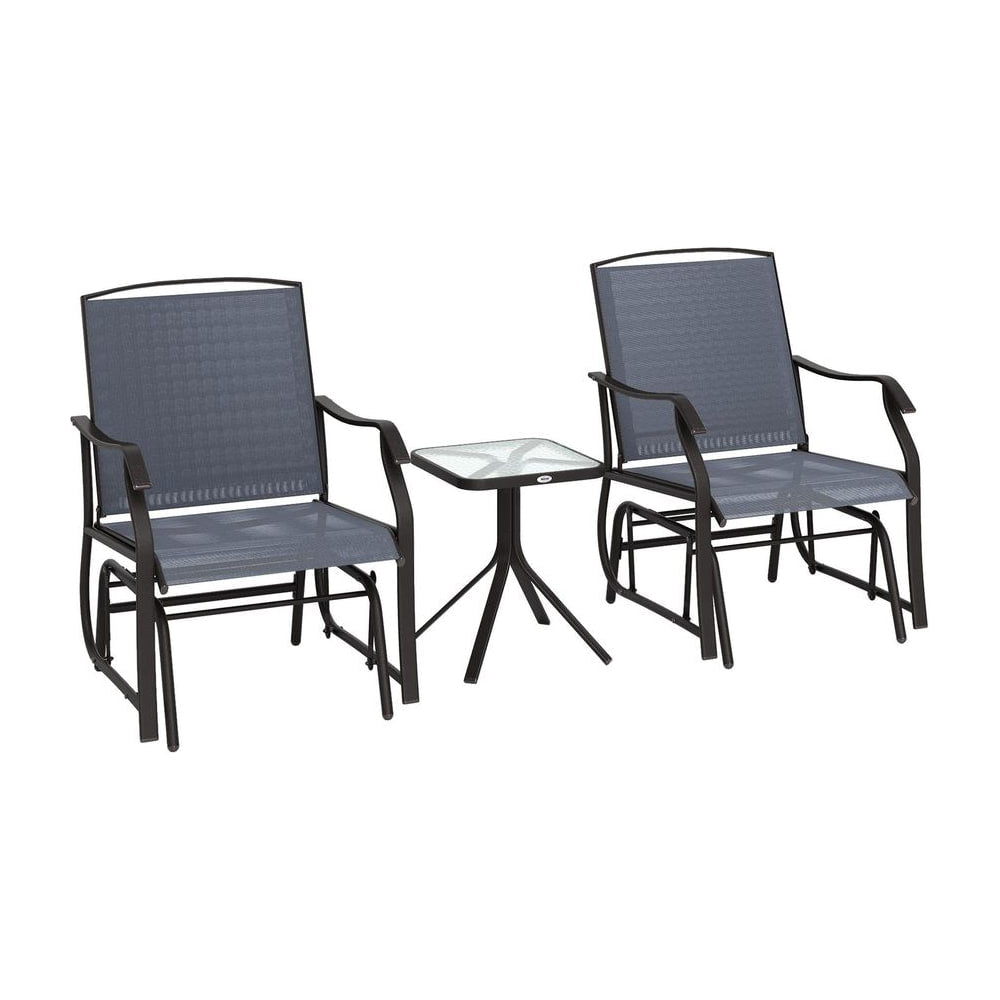 Outsunny Glider Rocking Chair & Table Set 2 Single Seaters Rocker Garden Swing Chair Patio Furniture Bistro Set Grey