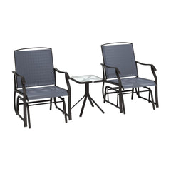 Outsunny Glider Rocking Chair & Table Set 2 Single Seaters Rocker Garden Swing Chair Patio Furniture Bistro Set Grey